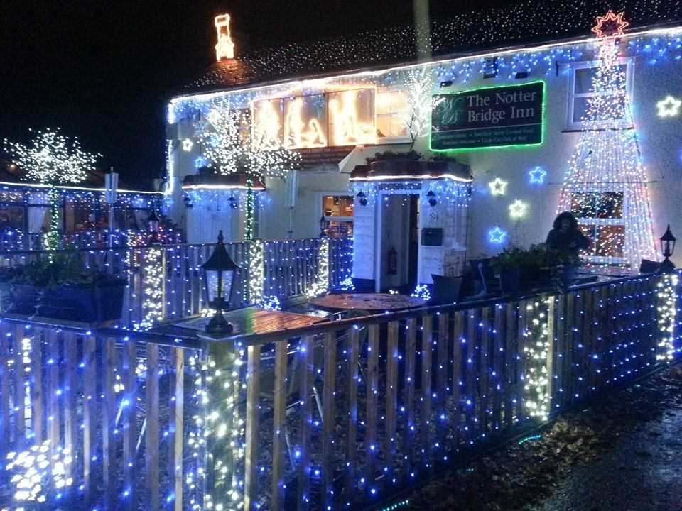 The Notter Bridge Inn at Christmas at Night